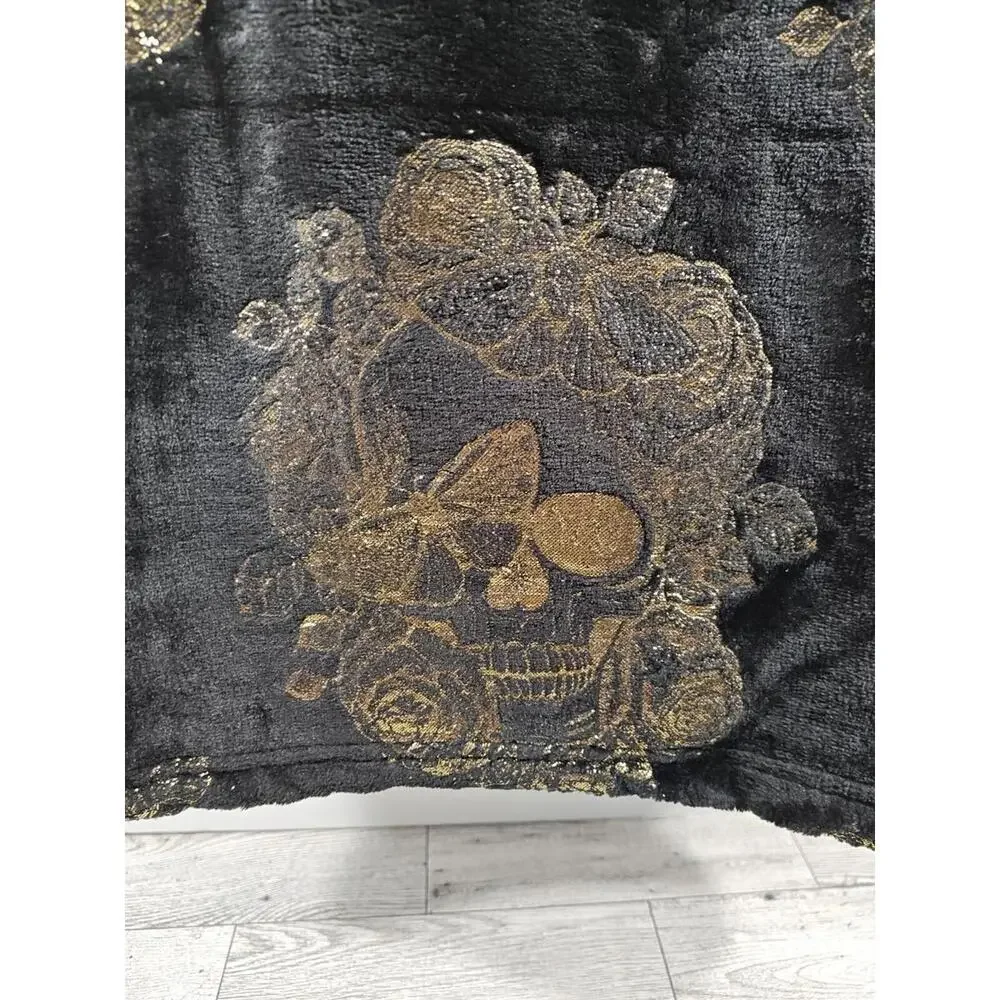 Madam Troussou's Apothecary 50X60 Plush Foil Throw Skulls Butterfly Design NWT